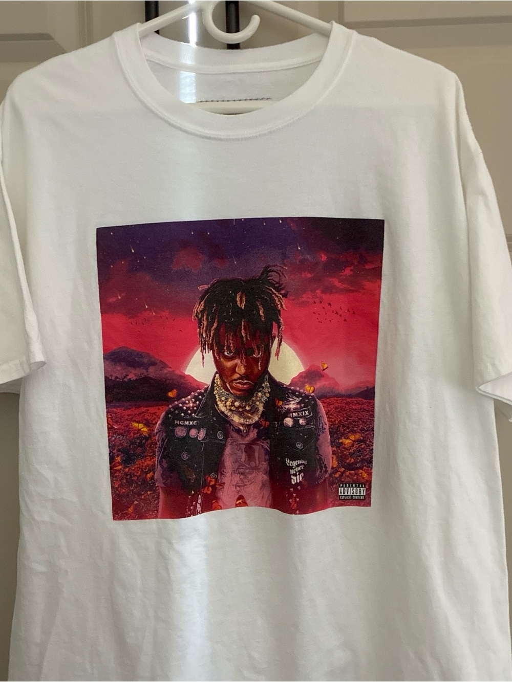 White Graphic Short Sleeve Rapper Tee with Album Cover